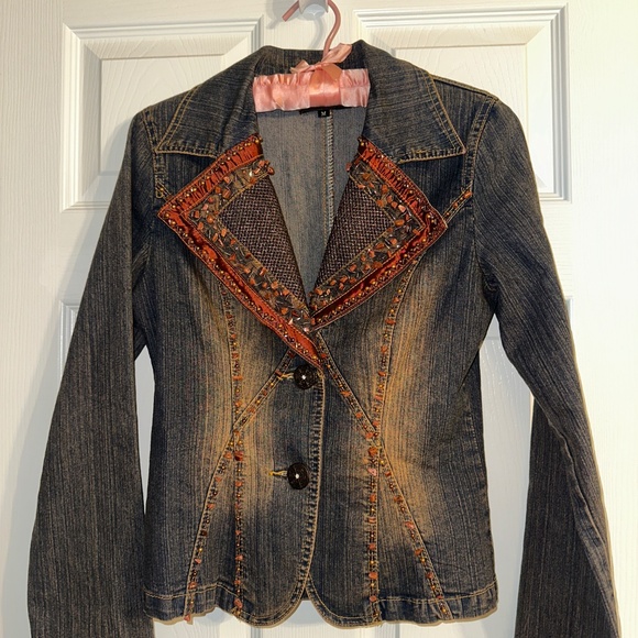 Freda Five Embellished Denim Jacket (M, fits S best!) - Picture 1 of 7